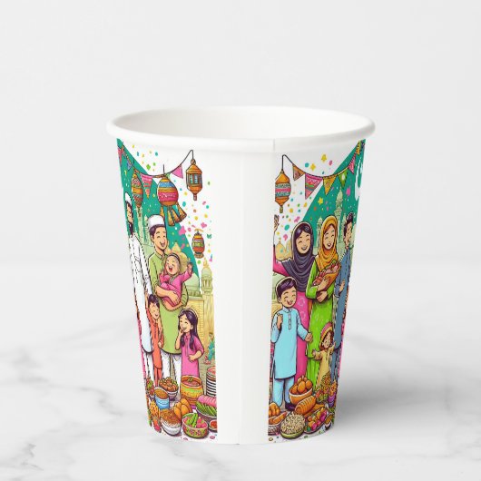 Happy Eid Family Grappig vieren van design Papieren Bekers (Rechts)