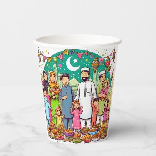 Happy Eid Family Grappig vieren van design Papieren Bekers (Voorkant)
