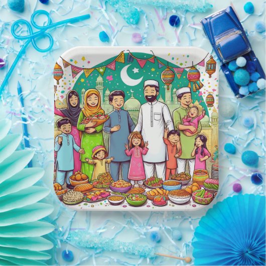Happy Eid Family Grappig vieren van design Papieren Bordje (Feest)