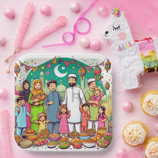 Happy Eid Family Grappig vieren van design Papieren Bordje (Feest)