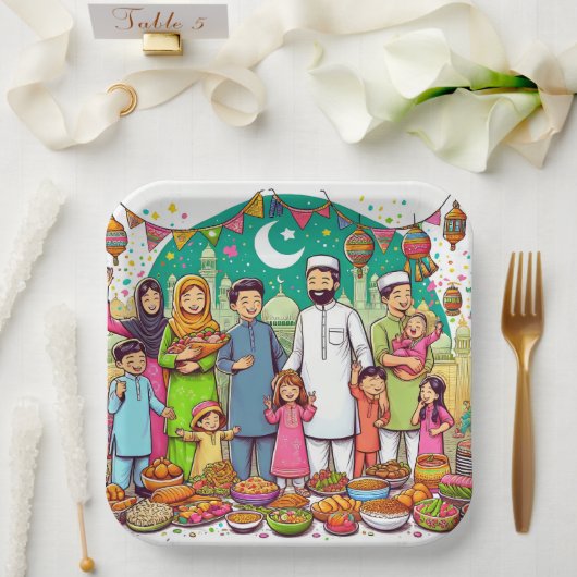 Happy Eid Family Grappig vieren van design Papieren Bordje (Huwelijk)