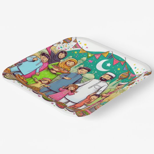 Happy Eid Family Grappig vieren van design Papieren Bordje (Gebogen)