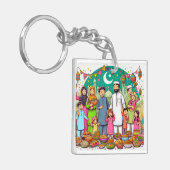 Happy Eid Family Grappig vieren van design Sleutelhanger (Voorkant Links)