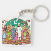 Happy Eid Family Grappig vieren van design Sleutelhanger (Achterkant)