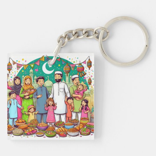 Happy Eid Family Grappig vieren van design Sleutelhanger (Achterkant)