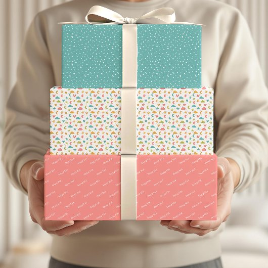 Happy Eid Kinder Blue Roze Moon Star Quote Inpakpapier Vel