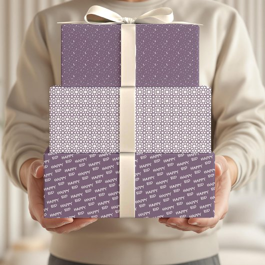 Happy Eid Kinder Paars Moon Star Pattern Quote Inpakpapier Vel