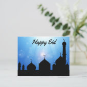 Happy Eid-moskee met zonnestralen - Briefkaart (Staand voorkant)