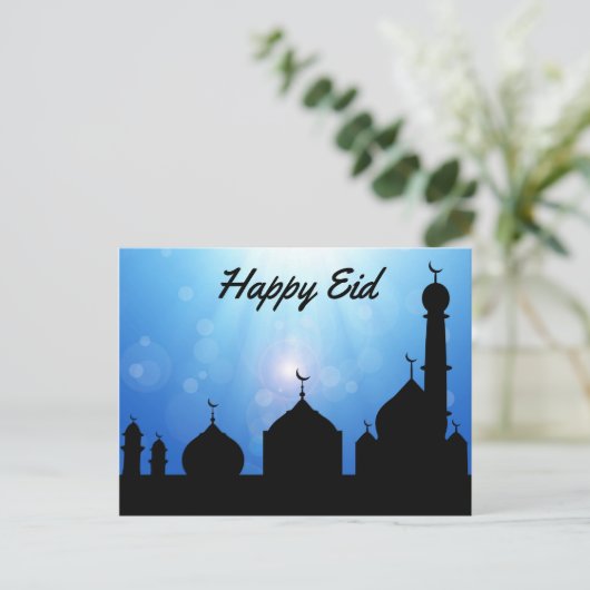 Happy Eid-moskee met zonnestralen - Briefkaart (Staand voorkant)