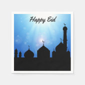 Happy Eid Moskee met Zonnestralen - Papieren serve Servetten (Voorkant)