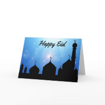 Happy Eid Moskee met zonnestralen - Wenskaart