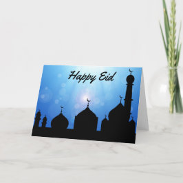 Happy Eid Moskee met zonnestralen - Wenskaart Feestdagen Kaart