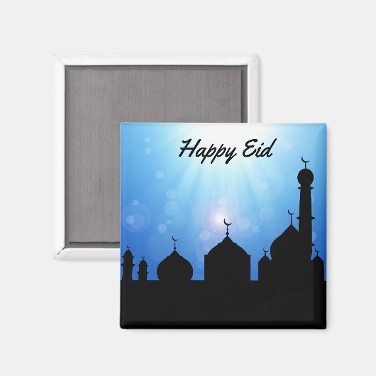 Happy Eid Mosque met zonnestralen - Magnet (Voorkant / Achterkant)