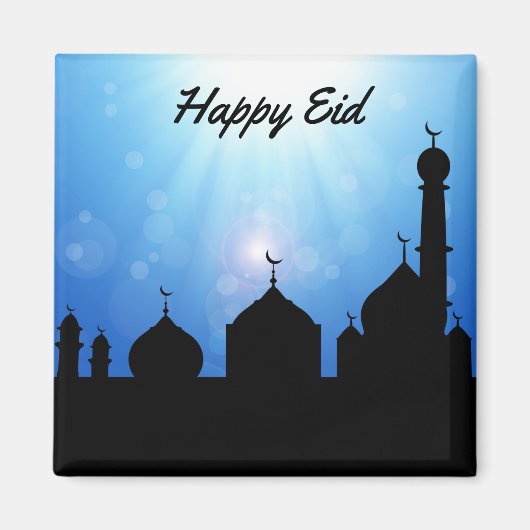 Happy Eid Mosque met zonnestralen - Magnet (Voorkant)