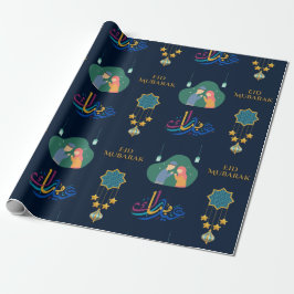Happy Eid Mubarak 1445 Hijriah Navy Blue Cadeaupapier