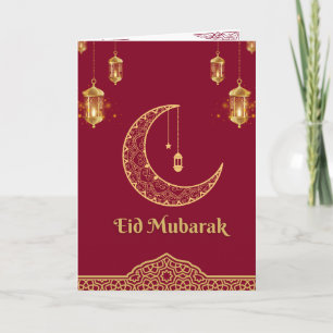 Happy Eid Mubarak Bourgondië en Gouden Halve Maan Feestdagen Kaart