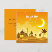 Happy Eid Mubarak Crescent Mosque Camel Yellow Feestdagenkaart (Voorkant / Achterkant)