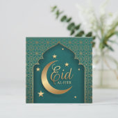 Happy Eid Mubarak Crescent Stars Arabisch Patroon Feestdagenkaart (Staand voorkant)