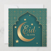 Happy Eid Mubarak Crescent Stars Arabisch Patroon Feestdagenkaart (Voorkant)