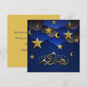 Happy Eid Mubarak Crescent Stars Gold Blue Feestdagenkaart (Voorkant / Achterkant)