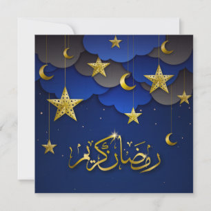 Happy Eid Mubarak Crescent Stars Gold Blue Feestdagenkaart