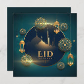 Happy Eid Mubarak Crescent Stars Islamic Lantern Feestdagenkaart (Voorkant / Achterkant)