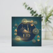 Happy Eid Mubarak Crescent Stars Islamic Lantern Feestdagenkaart (Staand voorkant)