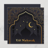 Happy Eid Mubarak Crescent Stars Mosque Feestdagenkaart (Voorkant / Achterkant)