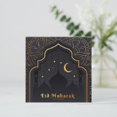 Happy Eid Mubarak Crescent Stars Mosque Feestdagenkaart (Staand voorkant)