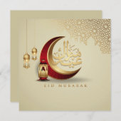 Happy Eid Mubarak Cresent Arabic Calligraphic Red Feestdagenkaart (Voorkant / Achterkant)