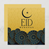 Happy Eid Mubarak Cresent Star Gold Blue Patroon Feestdagenkaart (Voorkant / Achterkant)