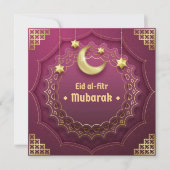 Happy Eid Mubarak Cresent Star Gold Paars Feestdagenkaart (Voorkant)