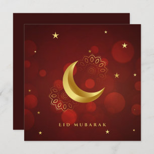Happy Eid Mubarak Cresent Star Gold Pattern Red Feestdagenkaart