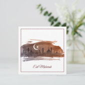 Happy Eid Mubarak Cresent Star Mosque Waterverf Feestdagenkaart (Staand voorkant)
