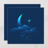 Happy Eid Mubarak Cresent Stars Cloud Blue Feestdagenkaart (Voorkant / Achterkant)