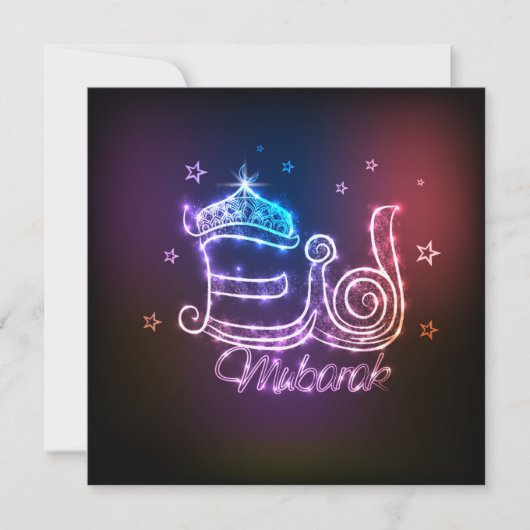 Happy Eid Mubarak Fireworks en sterren Feestdagenkaart (Voorkant)