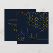 Happy Eid Mubarak-hoofdscherm Star Mosque Gold Blu Feestdagenkaart (Voorkant / Achterkant)