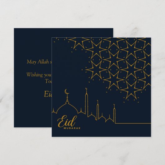 Happy Eid Mubarak-hoofdscherm Star Mosque Gold Blu Feestdagenkaart (Voorkant / Achterkant)