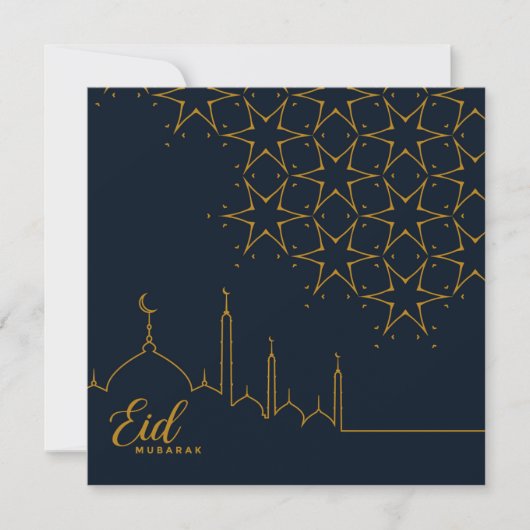 Happy Eid Mubarak-hoofdscherm Star Mosque Gold Blu Feestdagenkaart (Voorkant)
