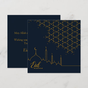 Happy Eid Mubarak-hoofdscherm Star Mosque Gold Blu Feestdagenkaart