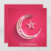 Happy Eid Mubarak Roze en White Crescent and Star Feestdagenkaart (Voorkant / Achterkant)