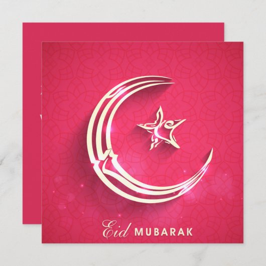 Happy Eid Mubarak Roze en White Crescent and Star Feestdagenkaart (Voorkant / Achterkant)