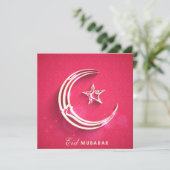Happy Eid Mubarak Roze en White Crescent and Star Feestdagenkaart (Staand voorkant)