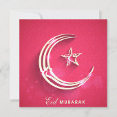 Happy Eid Mubarak Roze en White Crescent and Star Feestdagenkaart (Voorkant)