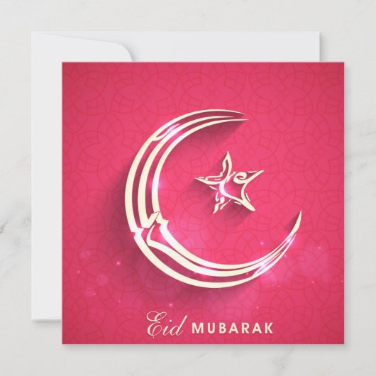 Happy Eid Mubarak Roze en White Crescent and Star Feestdagenkaart (Voorkant)
