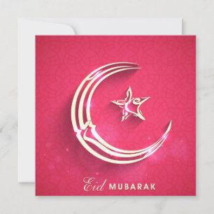 Happy Eid Mubarak Roze en White Crescent and Star Feestdagenkaart