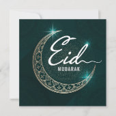 Happy Eid Mubarak Shinning Crescent White Green Feestdagenkaart (Voorkant)