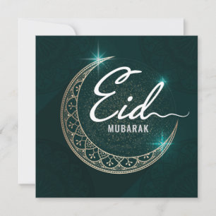 Happy Eid Mubarak Shinning Crescent White Green Feestdagenkaart