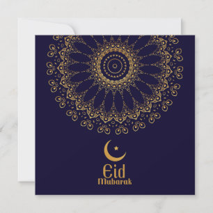 Happy Eid Mubarak Stars Crescent Gold Blue Feestdagenkaart