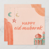 Happy Eid Mubarak Waterverf Moskee Feestdagenkaart (Voorkant / Achterkant)